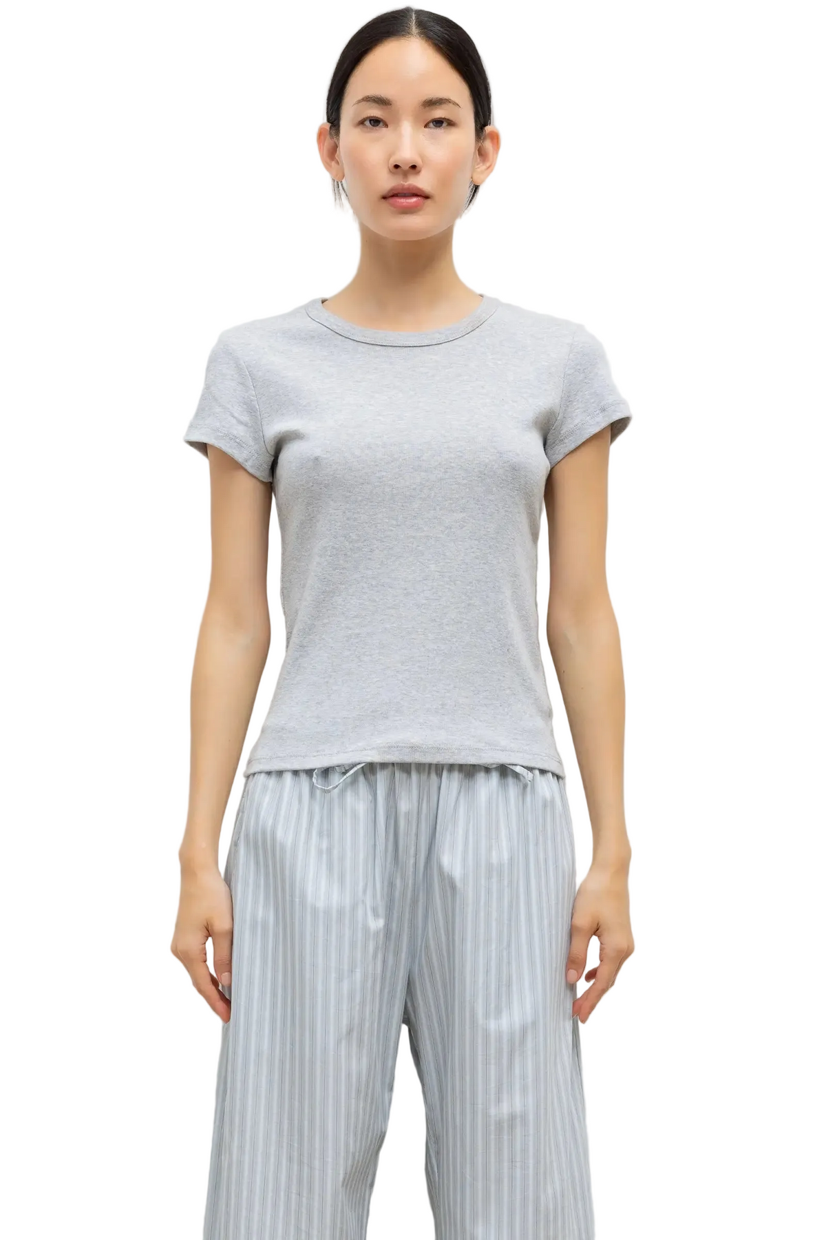 Leset Womens Basics XSmall / Light Grey Melange Nando Slim Fit Tee