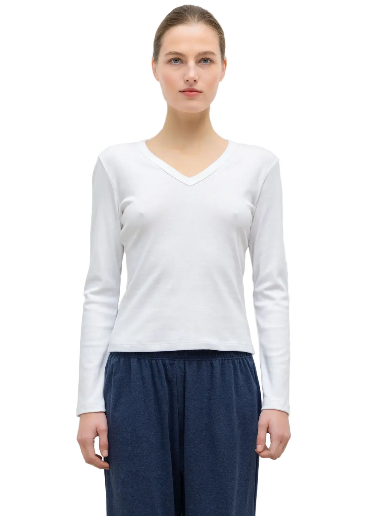 Leset Womens Basics Nando Slim Long Sleeve V Neck, image 2 of 2