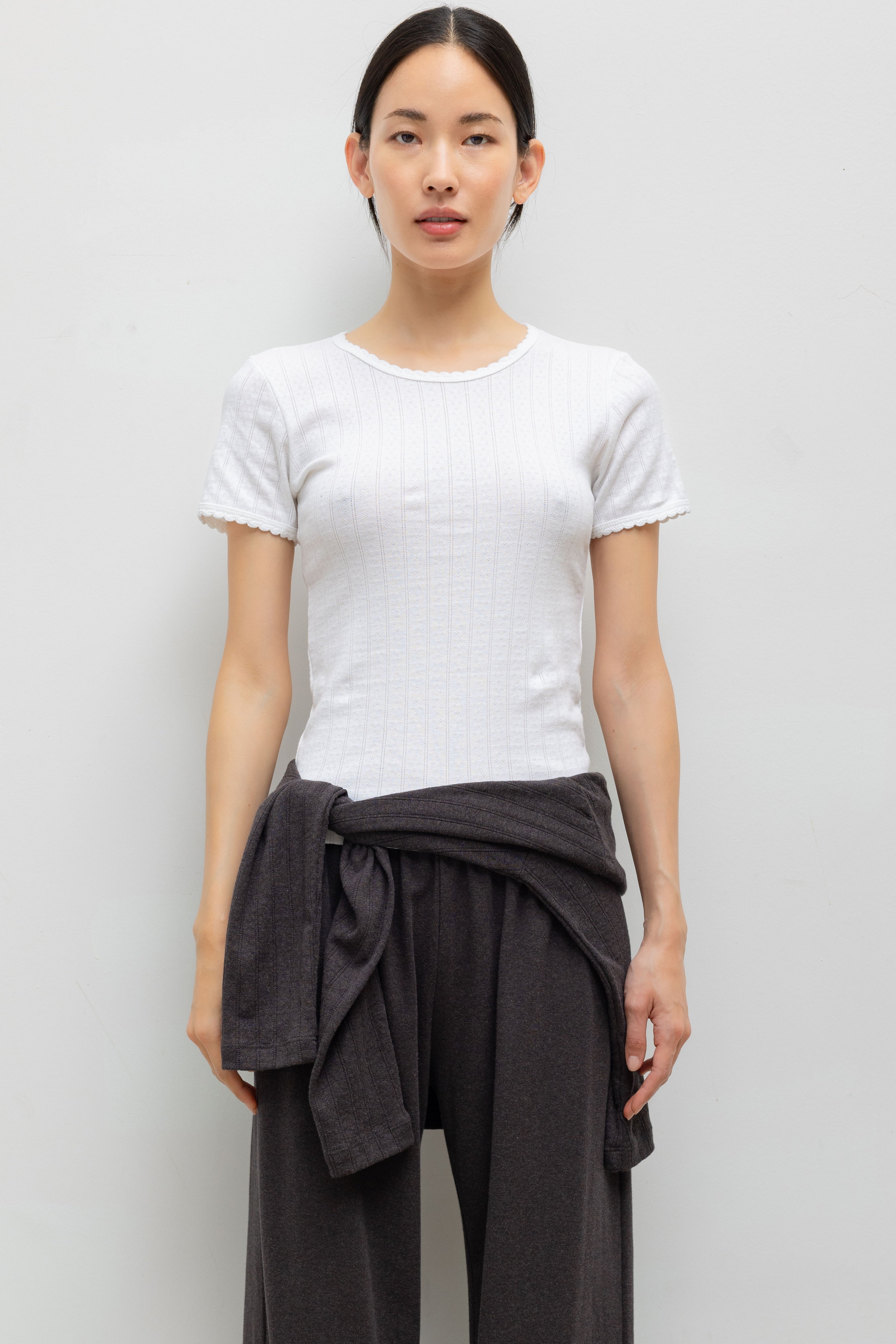 Leset Womens Basics Pointelle Slim Fit Tee