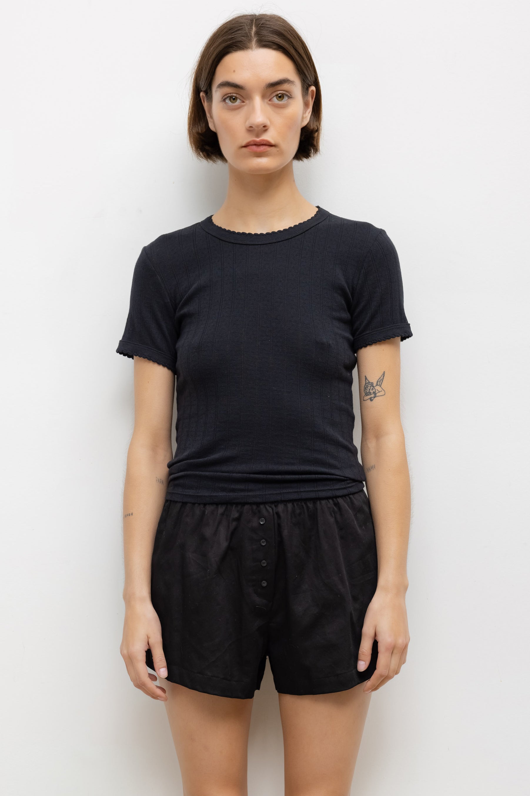 Leset Womens Basics Pointelle Slim Fit Tee