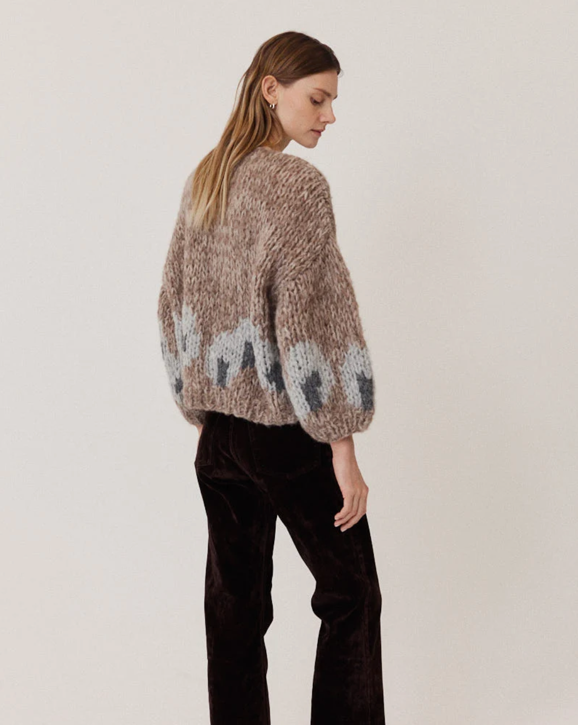 Maiami Womens Sweaters Fleecy Alpaca Intarsia Bomber Cardigan
