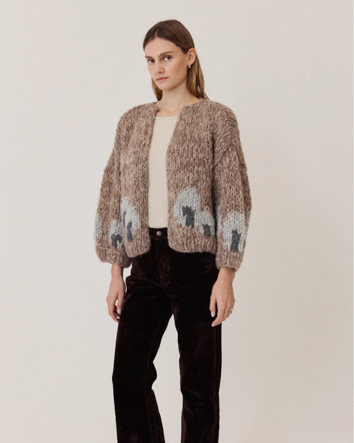 Maiami Womens Sweaters Fleecy Alpaca Intarsia Bomber Cardigan