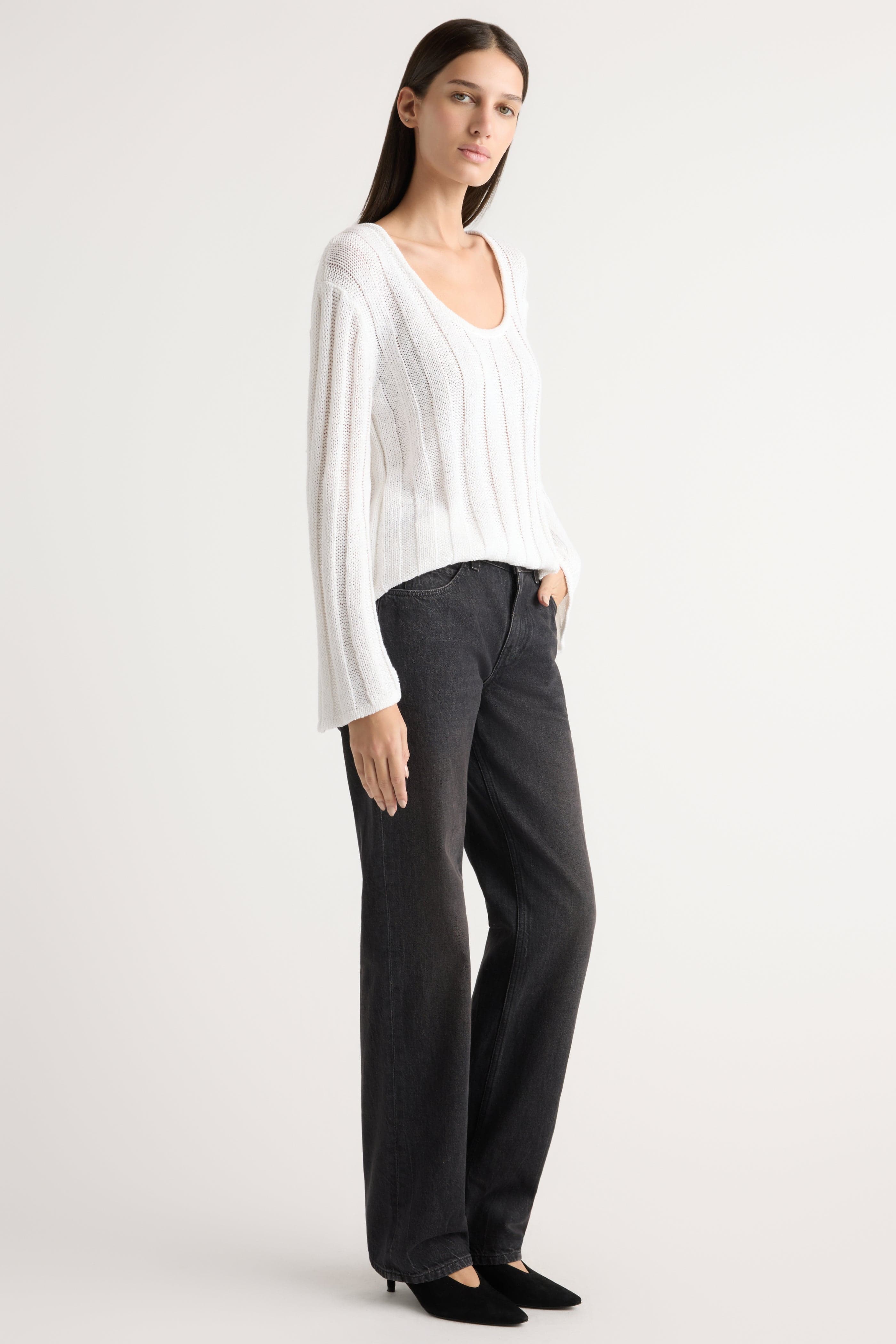 Modern Citizen Womens Sweaters Leah Ribbed Scoop-Neck Sweater