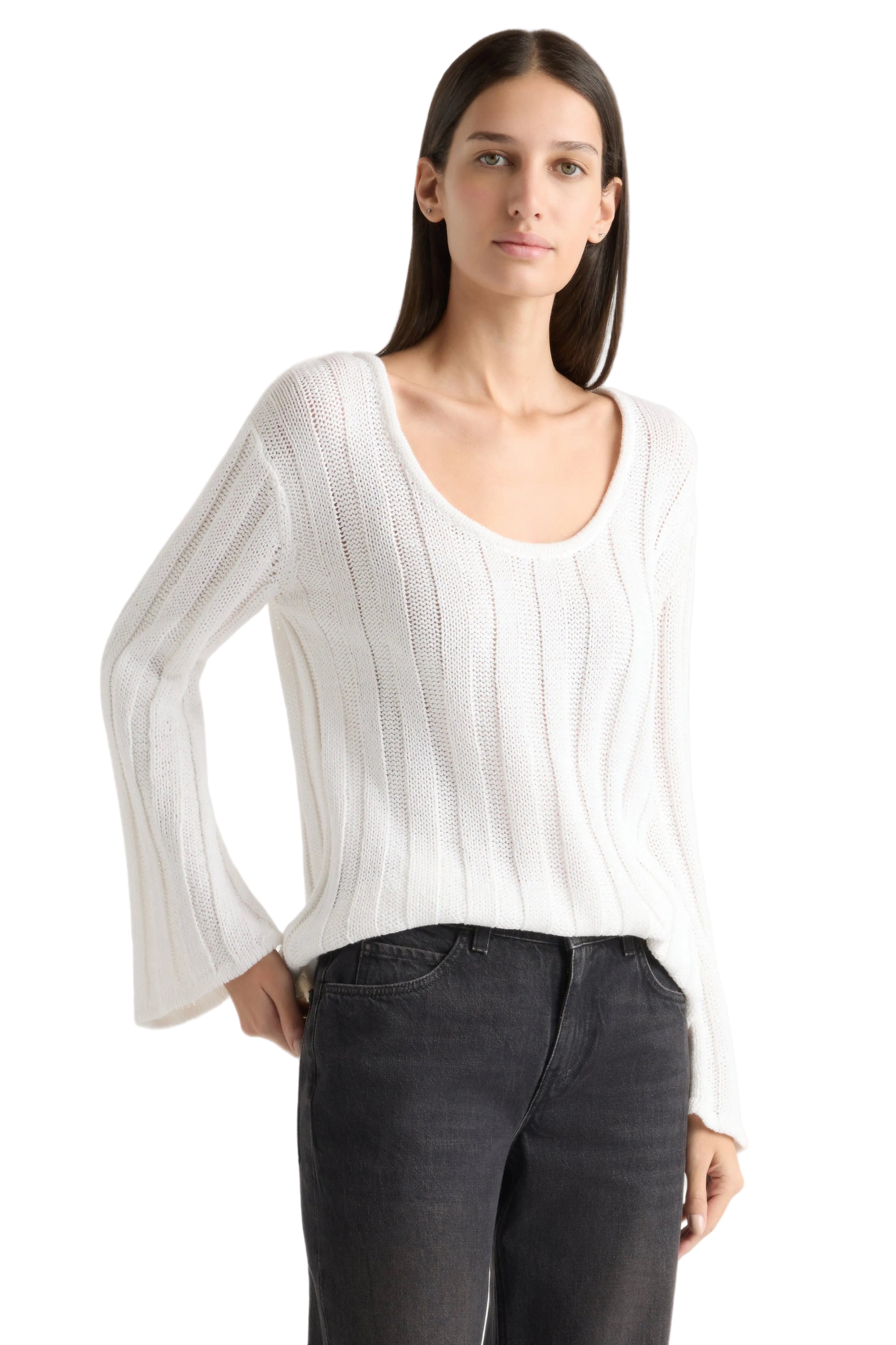 Modern Citizen Womens Sweaters Leah Ribbed Scoop-Neck Sweater