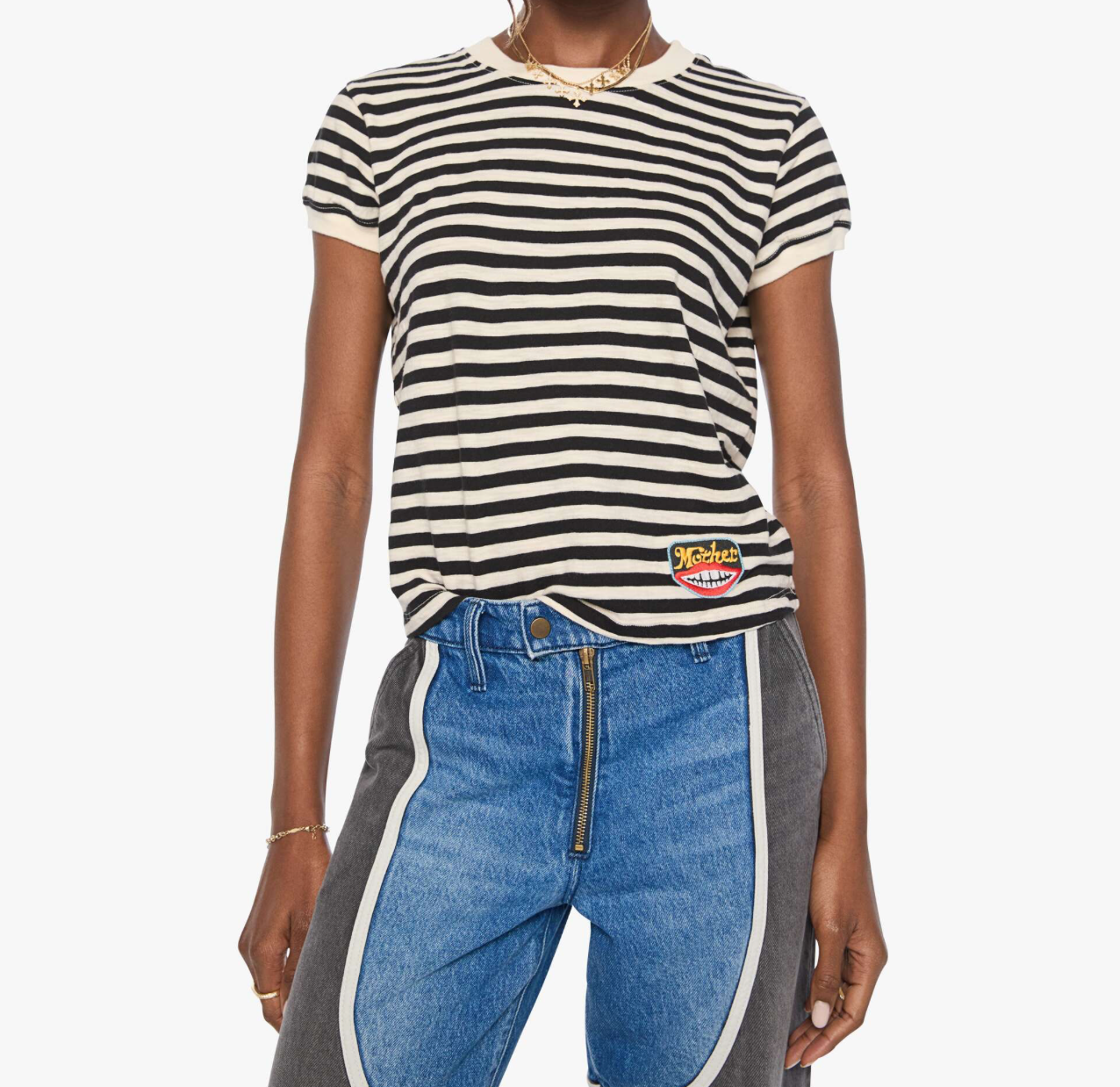Mother Womens Novelty Knit Tops XSmall / Black and Cream Stripe The Boxy Goodie Goodie