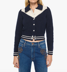 Mother Womens Sweaters S / Navy and Ivory The Baby Raquette Cardigan