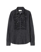 Nili Lotan Womens Novelty Tops Emilie Denim Ruffle Shirt