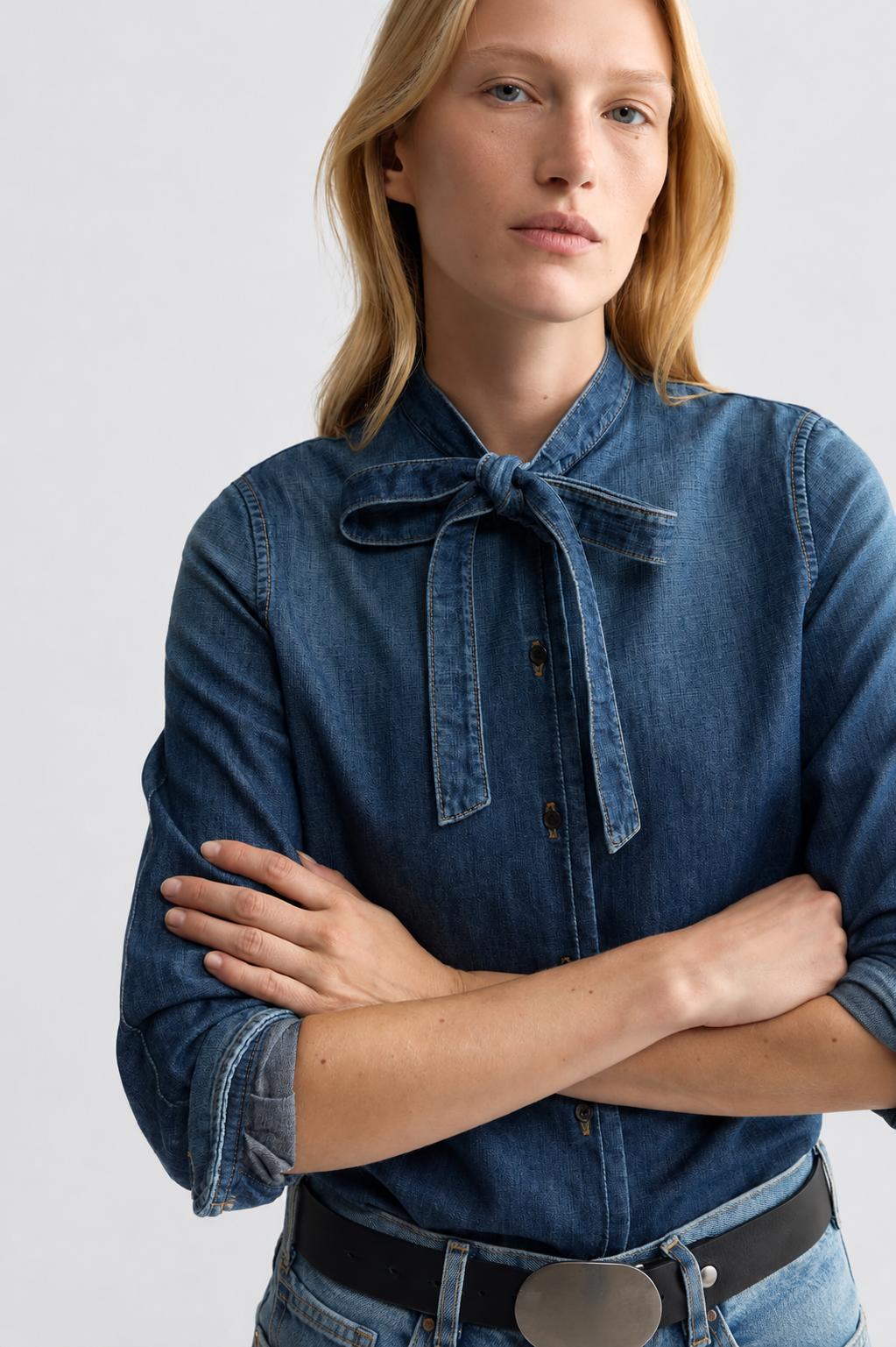 Nili Lotan Womens Novelty Tops Suzette Denim Shirt