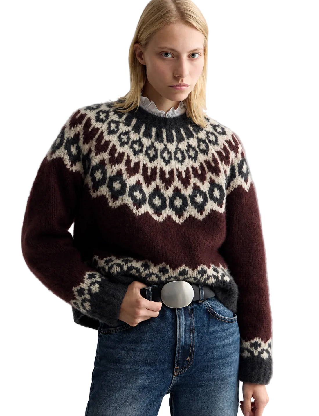 Nili Lotan Womens Sweaters Small / Burgundy Fairisle Isaline Fair Isle Sweater