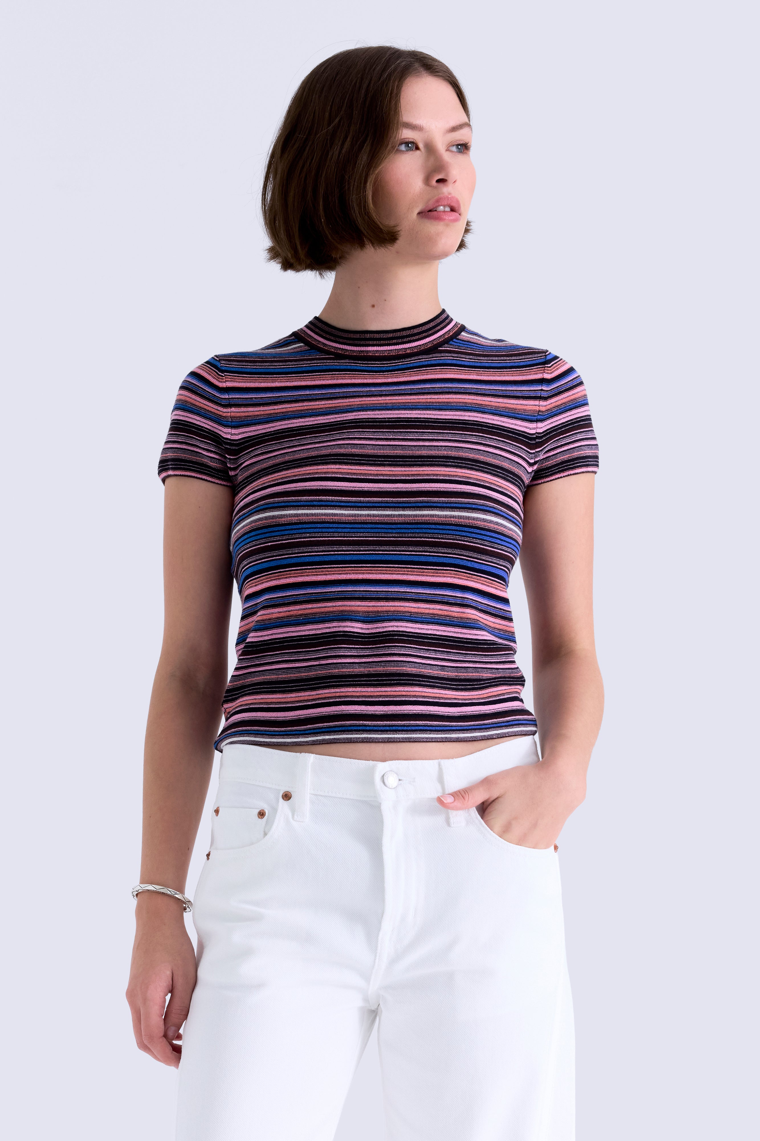 Pistola Womens Novelty Knit Tops Selene Short Sleeve Sweater Tee