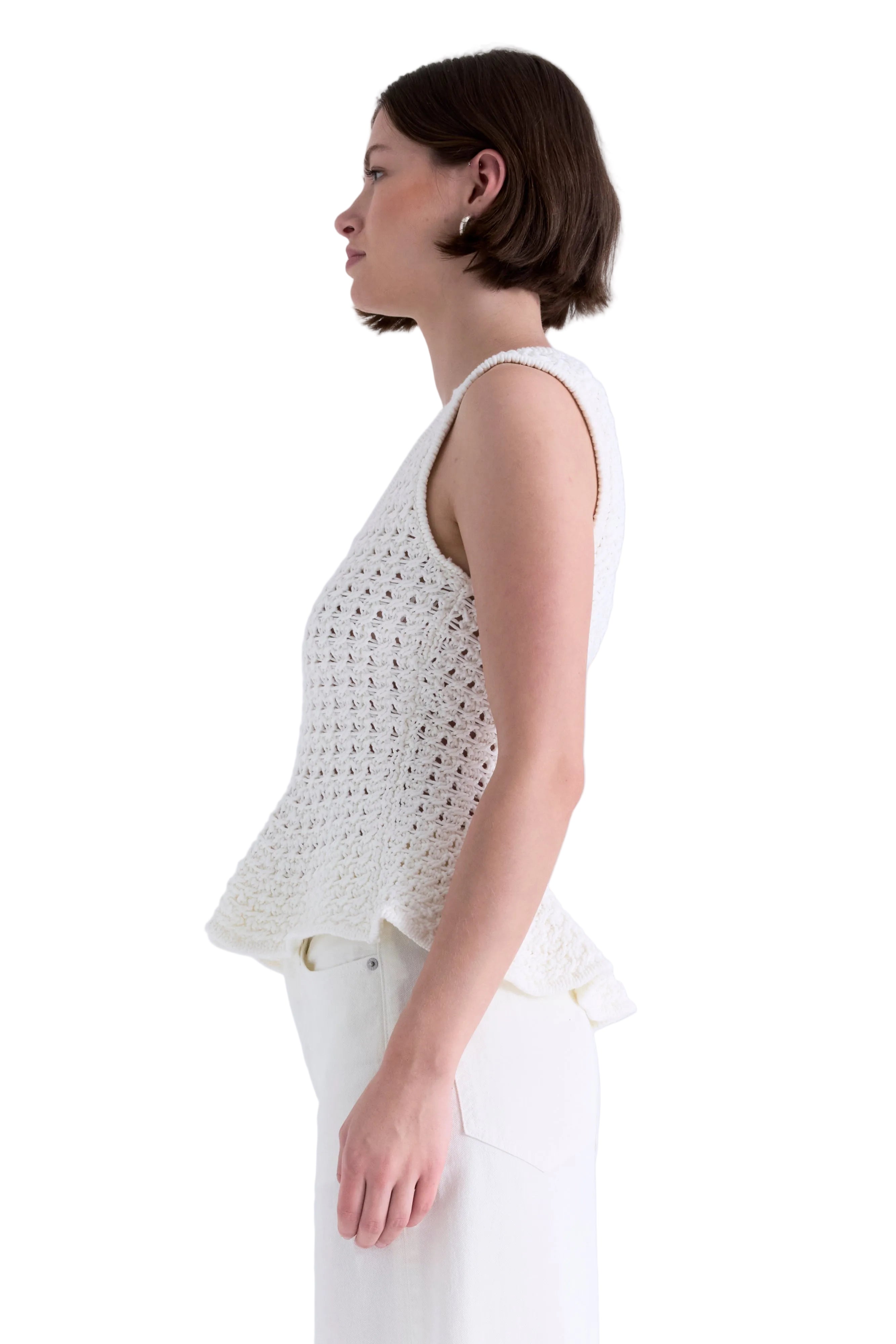 Pistola Womens Sweaters Anna Peplum Openwork Sweater Tank