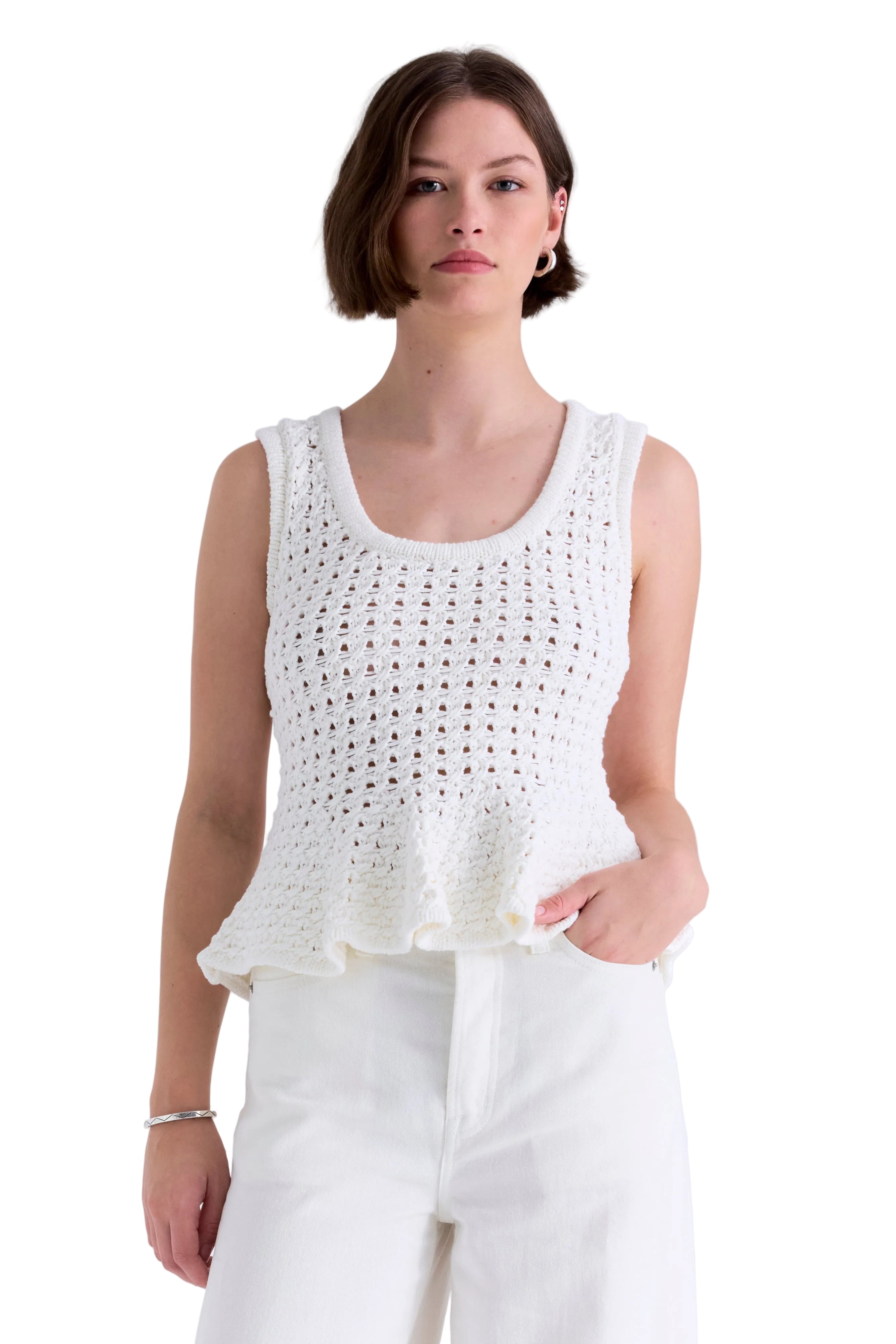 Pistola Womens Sweaters Anna Peplum Openwork Sweater Tank