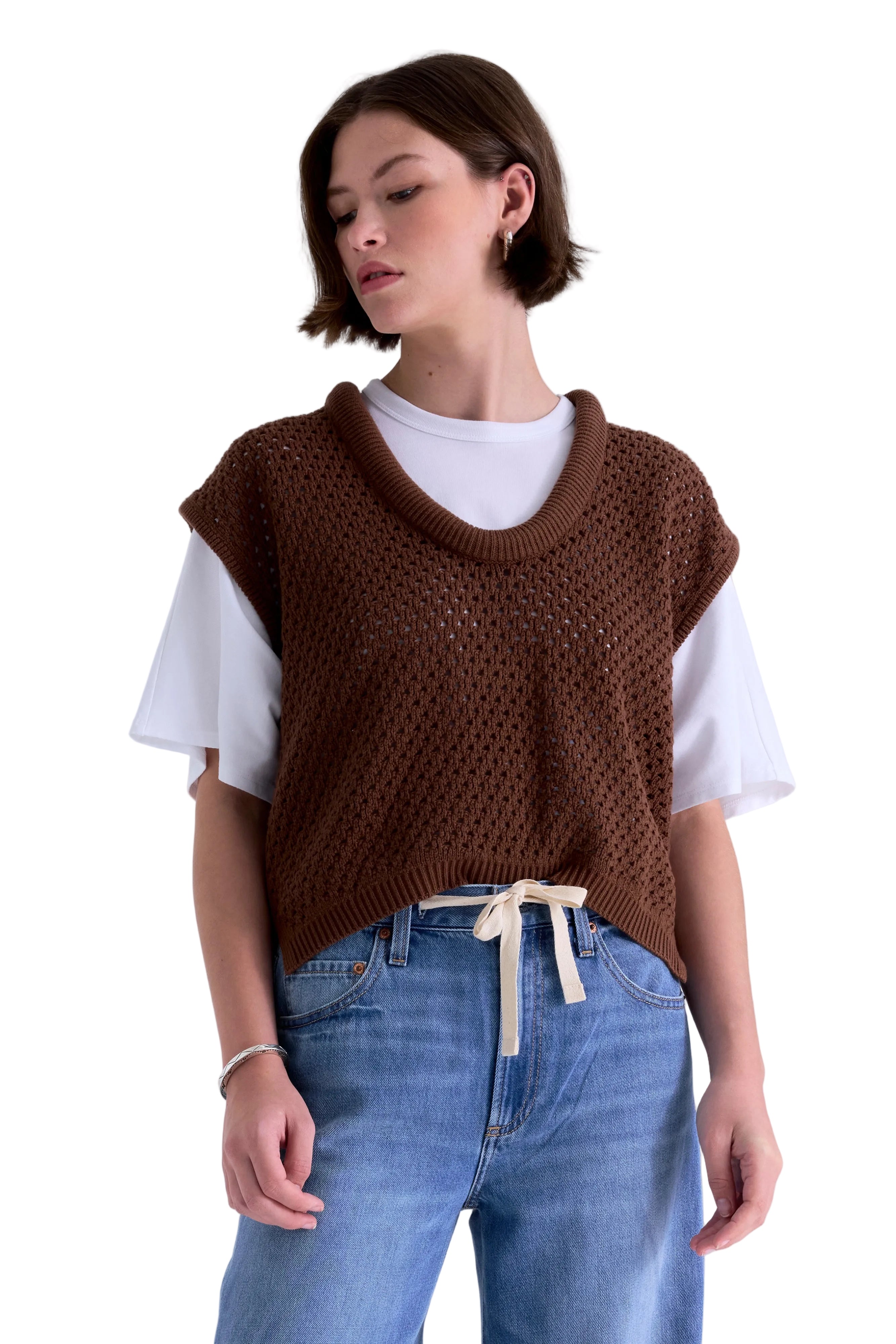 Pistola Womens Sweaters Beck Open Knit Cropped Sweater