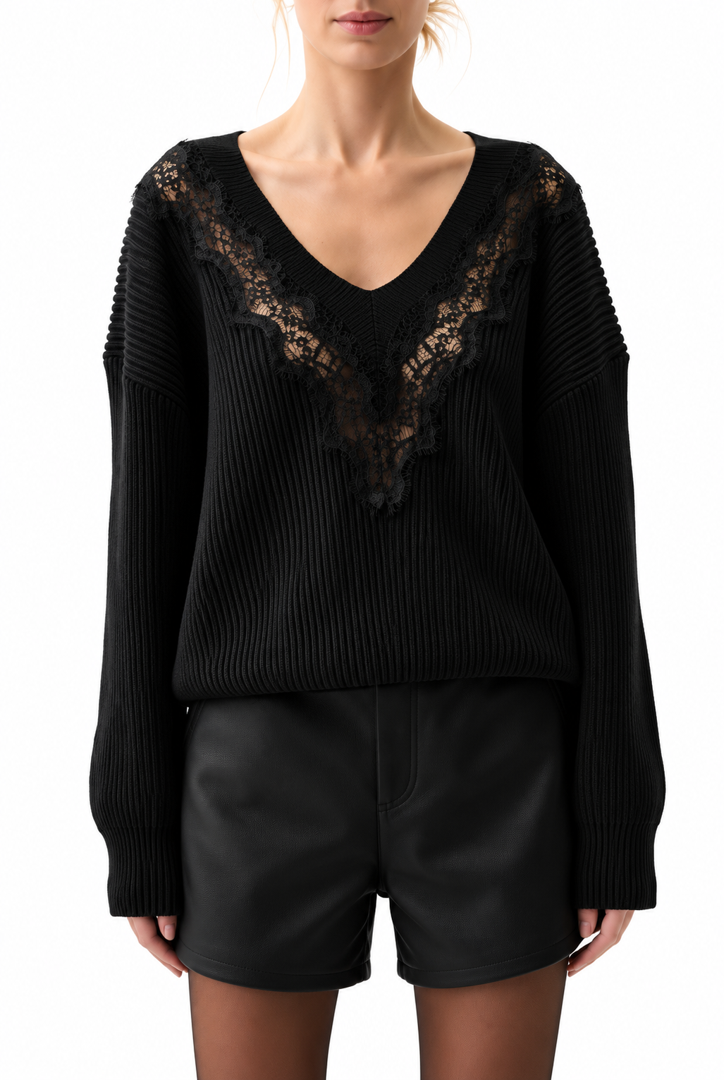 Pistola Womens Sweaters Chiara V-Neck Lace Sweater, image 1 of 2