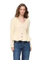Pistola Womens Sweaters XSmall / Prosecco Elina Peplum Openwork Cardigan
