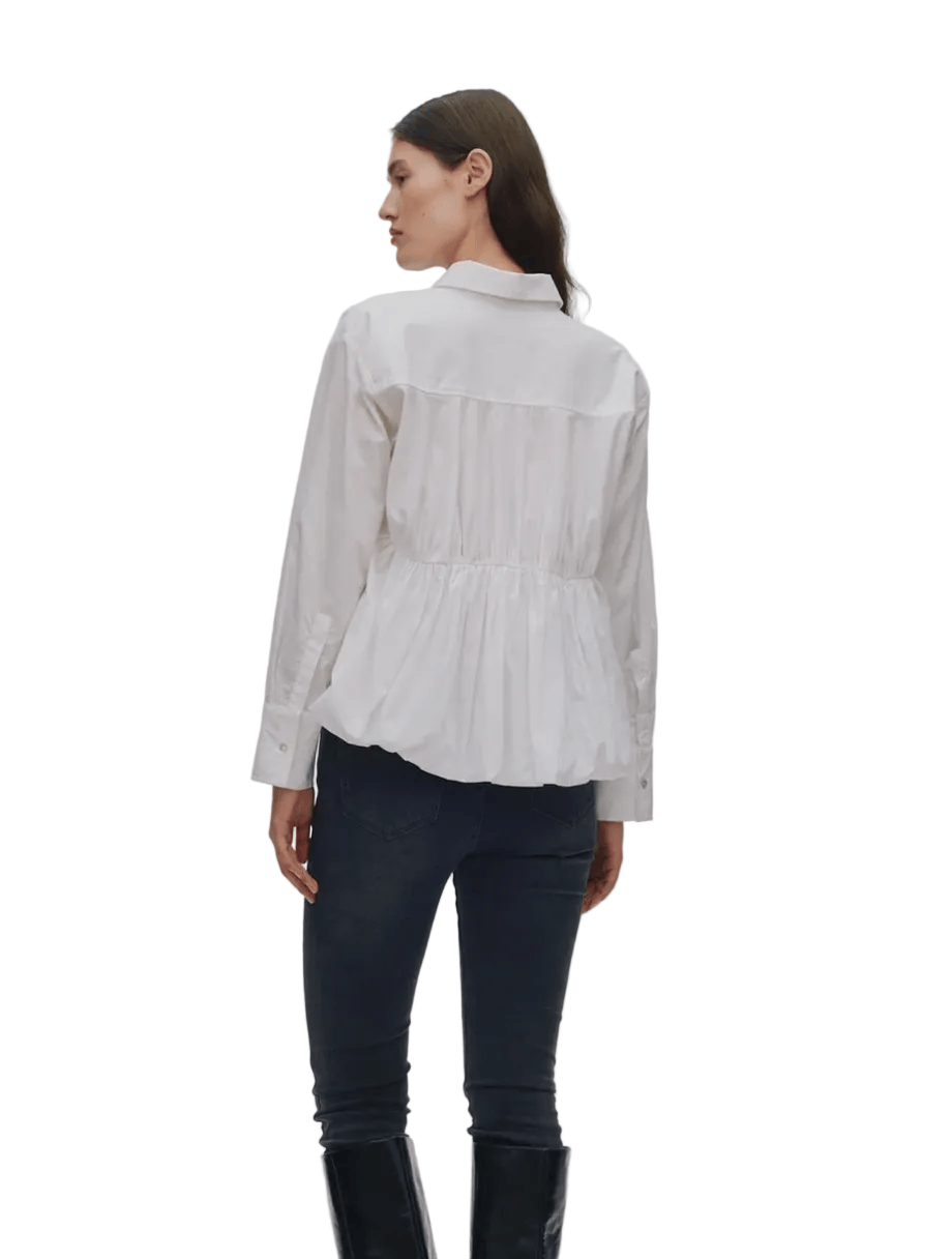 Rabens Saloner Womens Novelty Tops Poplin Puffed Hem Shirt