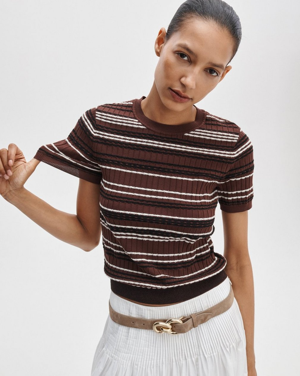 rag & bone Womens Novelty Knit Tops Karina Stripe Short Sleeve