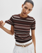 rag & bone Womens Novelty Knit Tops Karina Stripe Short Sleeve