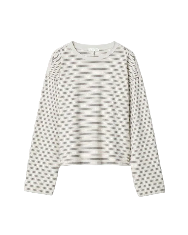 rag & bone Womens Novelty Knit Tops XSmall / Copper Multi Kelly Stripe Boxy LS