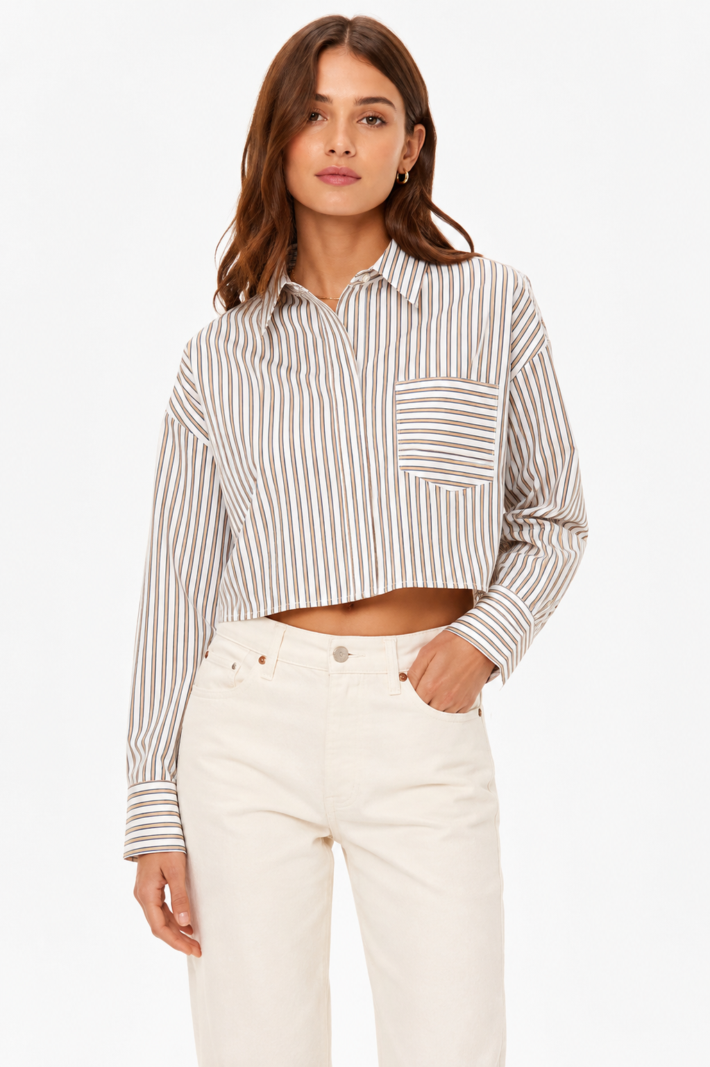 rag & bone Womens Novelty Tops Marin Cropped Striped Shirt