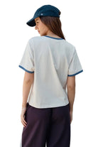 Raisonnel Womens Novelty Knit Tops Merci Embroidered Contrast Trim Tee