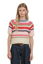 Raisonnel Womens Sweaters Small / Multi Chunky Knit Short Sleeve Sweater