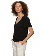 Sanctuary Womens Novelty Knit Tops Keyhole Flutter Tee