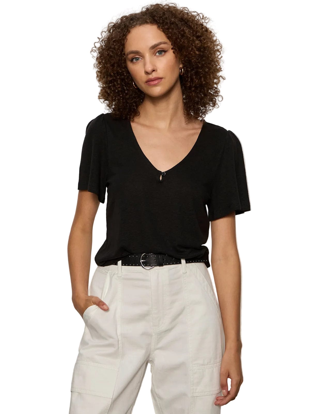 Sanctuary Womens Novelty Knit Tops Keyhole Flutter Tee