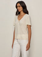 Sanctuary Womens Novelty Knit Tops Keyhole Flutter Tee