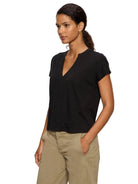 Sanctuary Womens Novelty Knit Tops Notched Muscle Tee