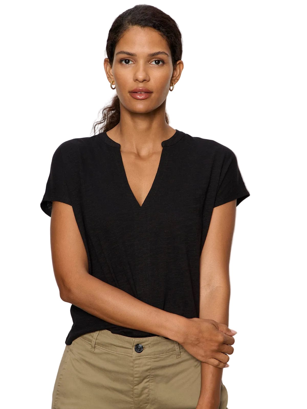 Sanctuary Womens Novelty Knit Tops Notched Muscle Tee