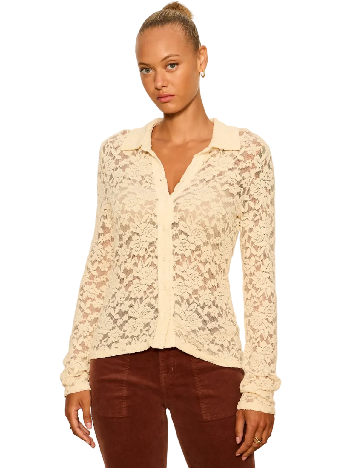 Sanctuary Womens Novelty Tops XSmall / Bone Dreamer Lace Shirt