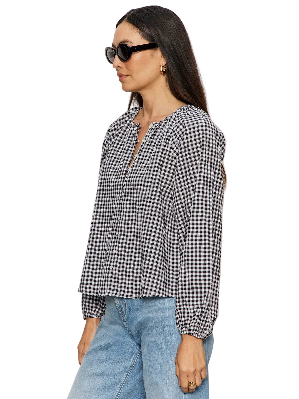 Sanctuary Womens Novelty Tops Perfect Gingham Button Blouse