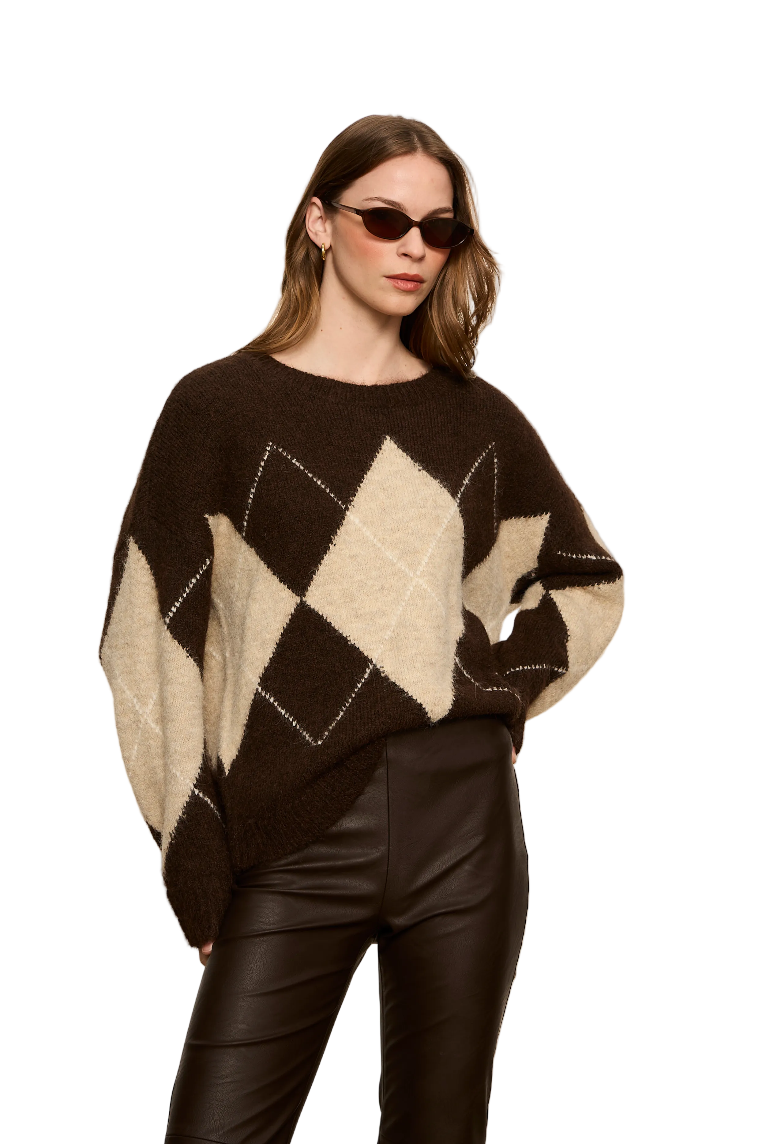 Sanctuary Womens Sweaters XSmall / Espresso Martini Argyle Crew Sweater
