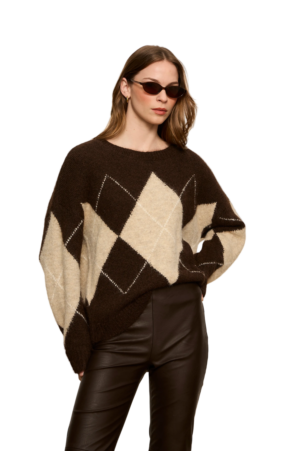 Sanctuary Womens Sweaters XSmall / Espresso Martini Argyle Crew Sweater