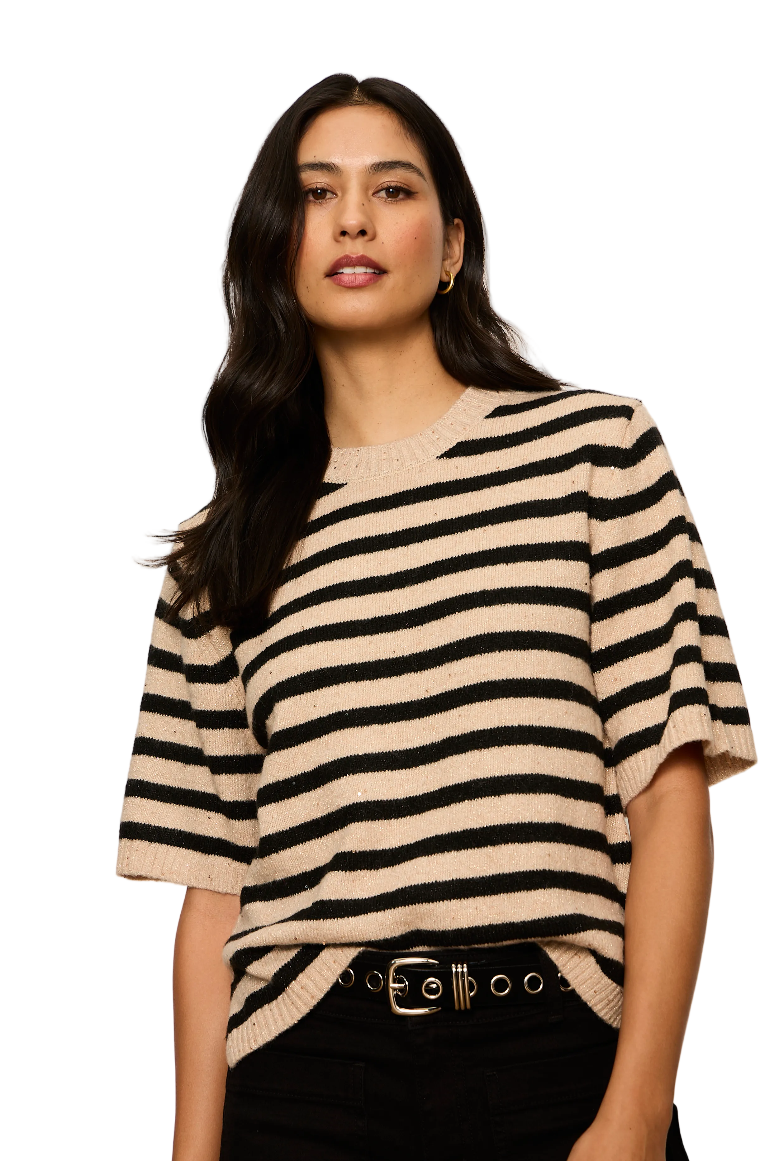 Sanctuary Womens Sweaters XSmall / Hazelnut/Black Stripe Perfect Sequin Sweater Tee