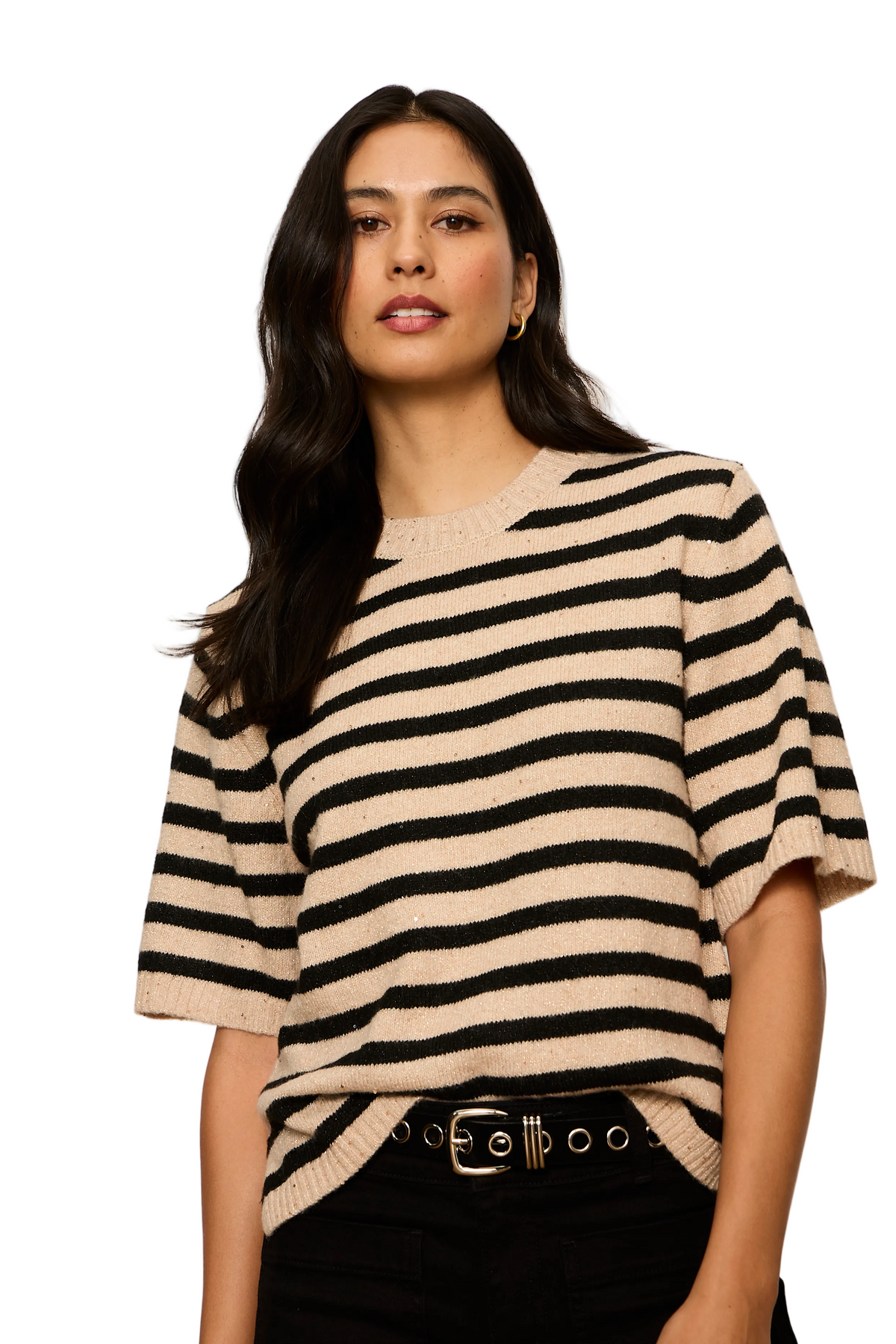 Sanctuary Womens Sweaters XSmall / Hazelnut/Black Stripe Perfect Sequin Sweater Tee