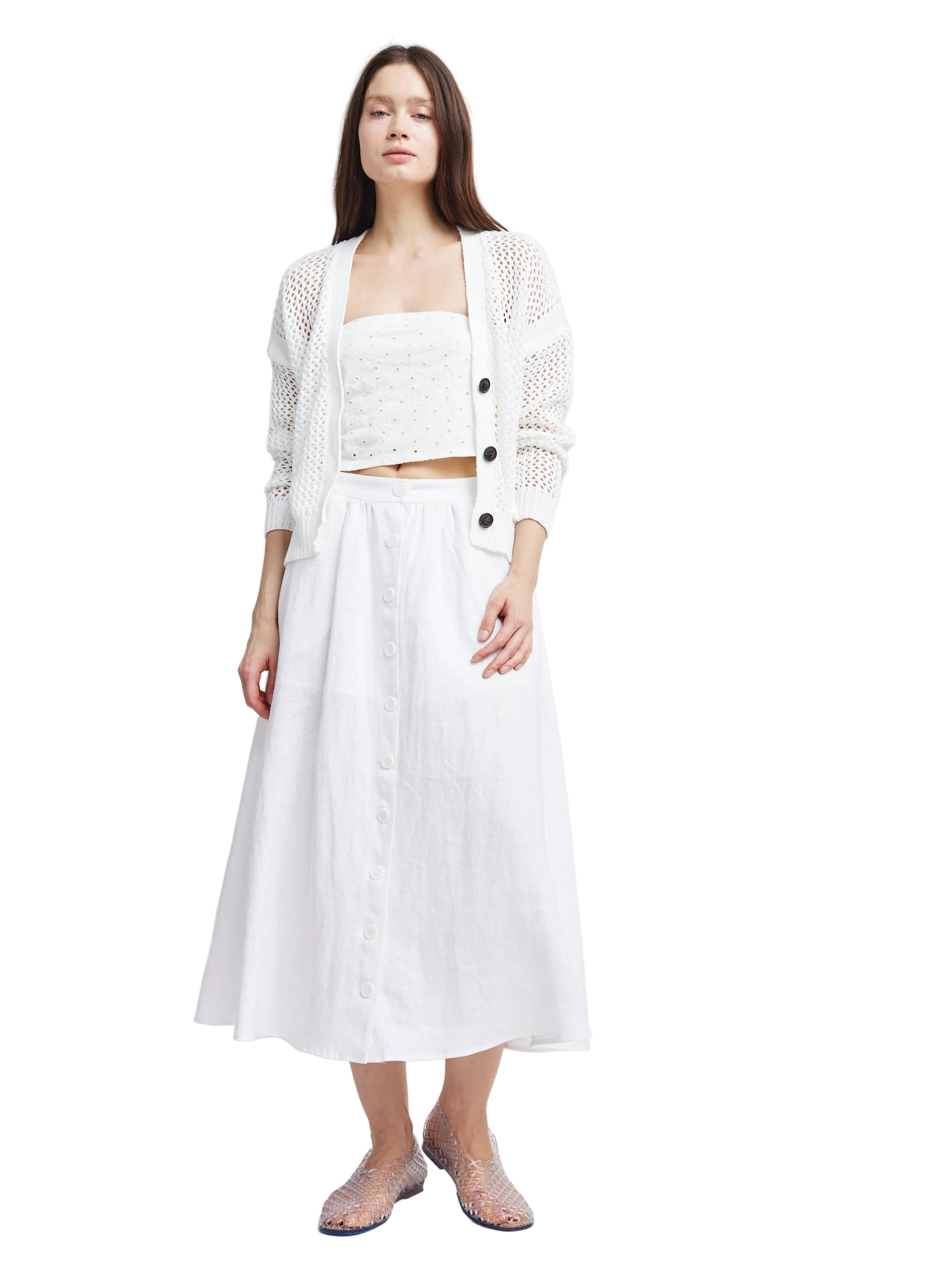 Self Contrast Womens Sweaters Maggie Fishnet Cardigan