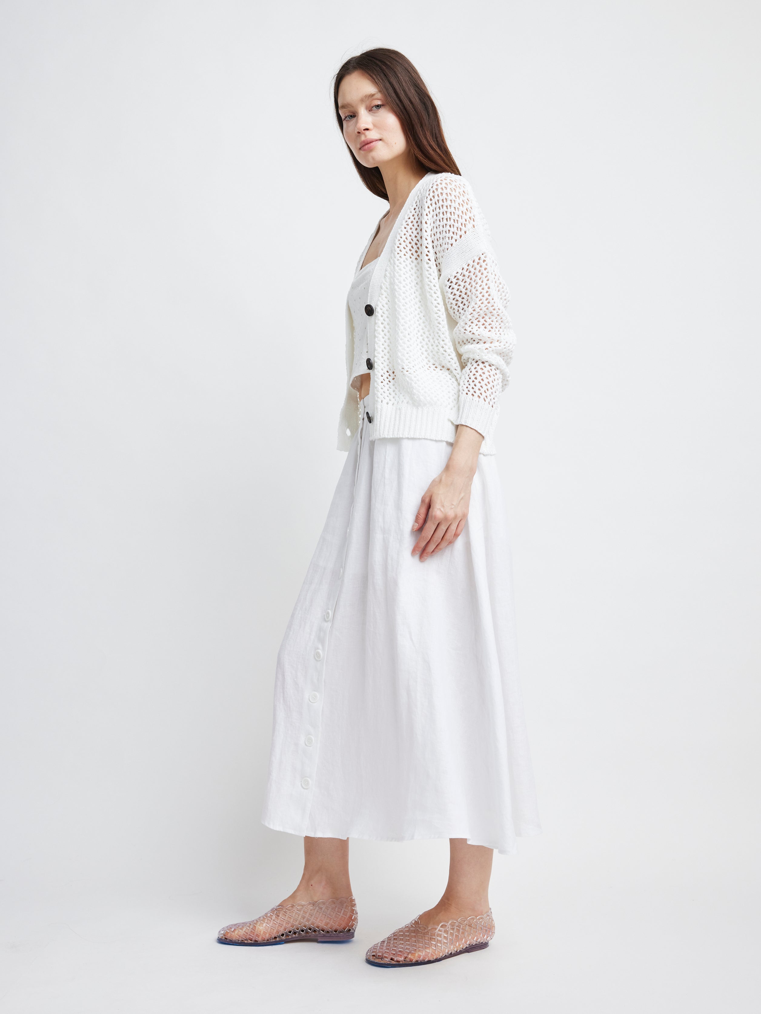 Self Contrast Womens Sweaters Maggie Fishnet Cardigan