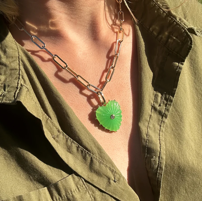 Thatch Womens Jewelry Malene Light Green Jade Heart Clip Necklace