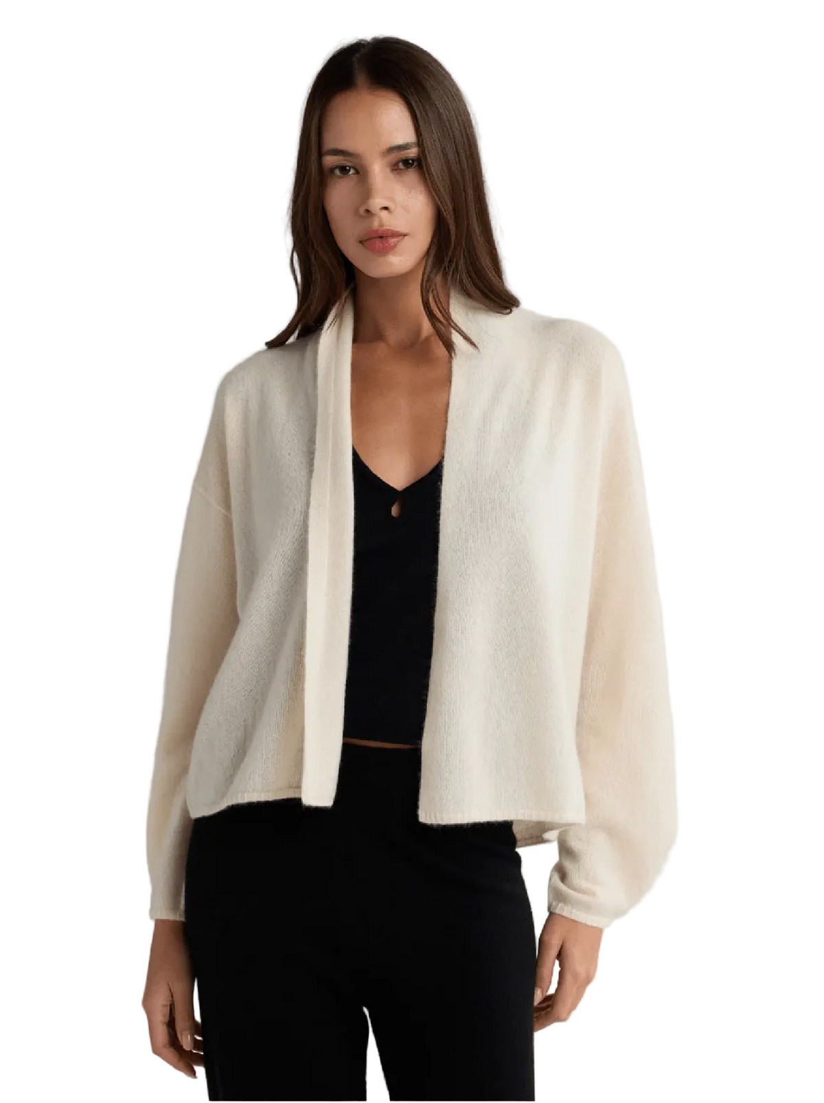 W Cashmere Estelle Open Cardigan in Ivory, image 1 of 3