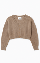 White & Warren Womens Sweaters - Cashmere XSmall / Taupe Heather Cashmere Scoop Cropped Cardigan