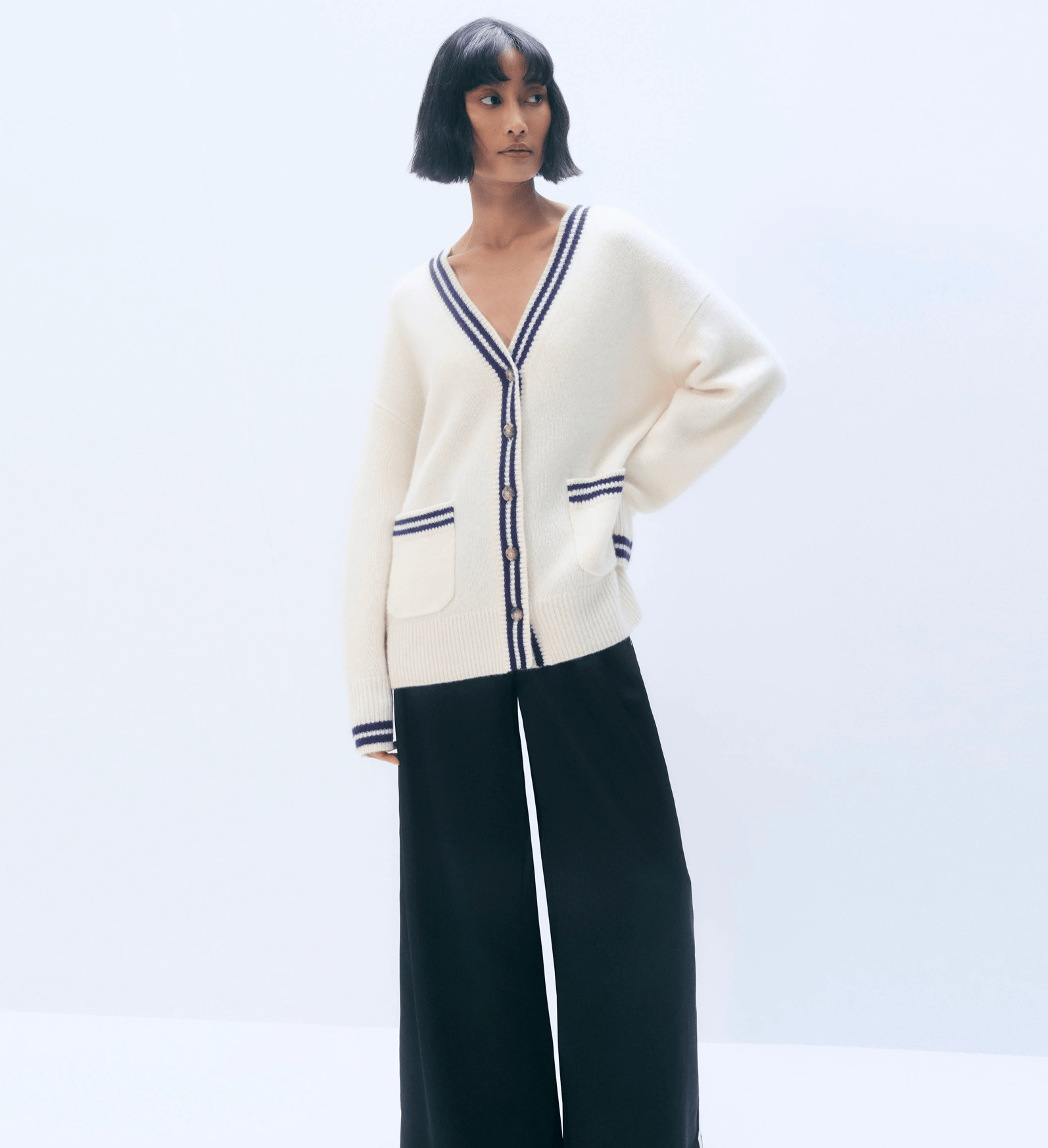 White & Warren Womens Sweaters - Cashmere Cashmere Varsity Cardigan