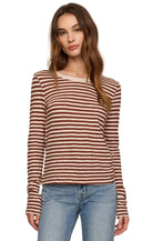 Z Supply Womens Basics XSmall / Dark Rosewood Junie L/S Stripe Slub Tee