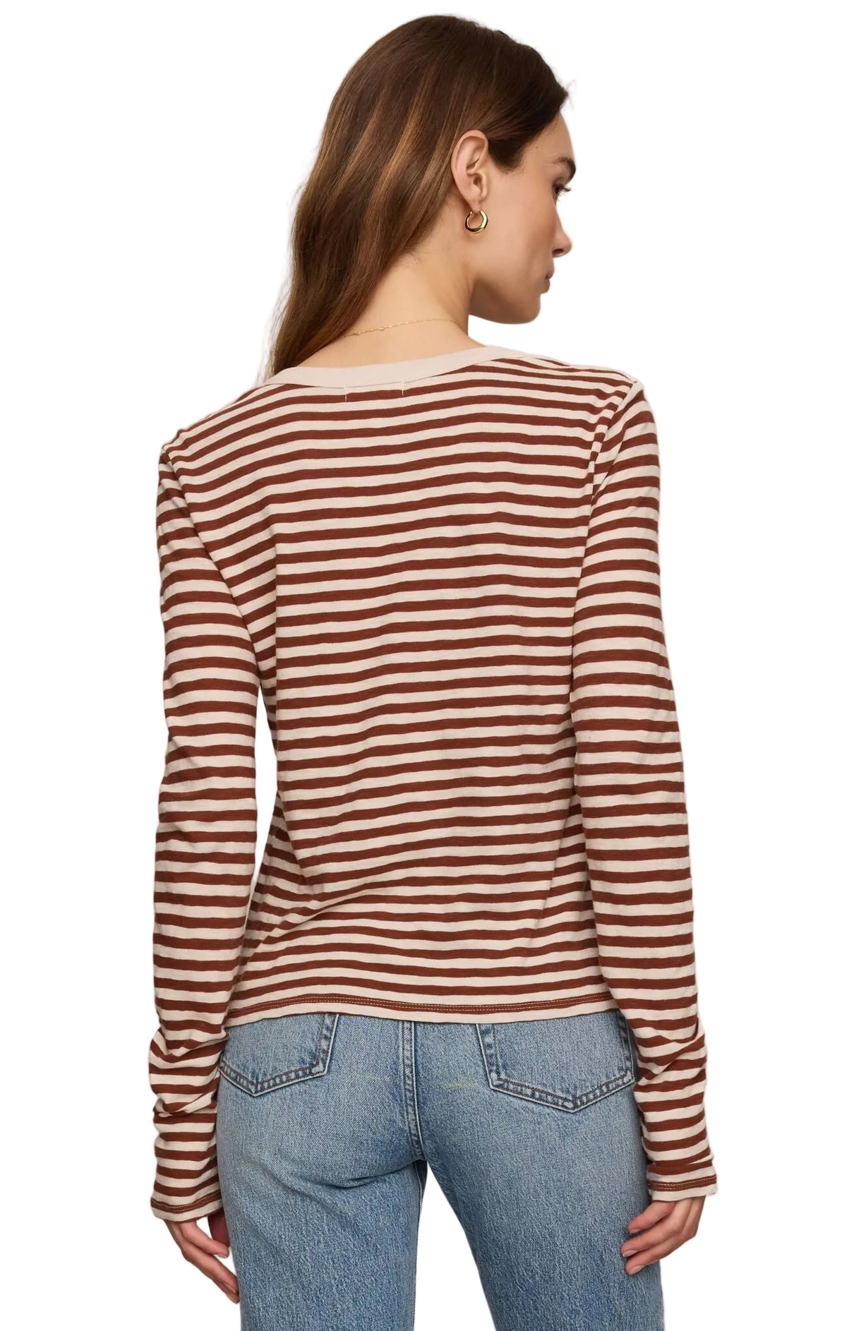 Z Supply Womens Basics Junie L/S Stripe Slub Tee