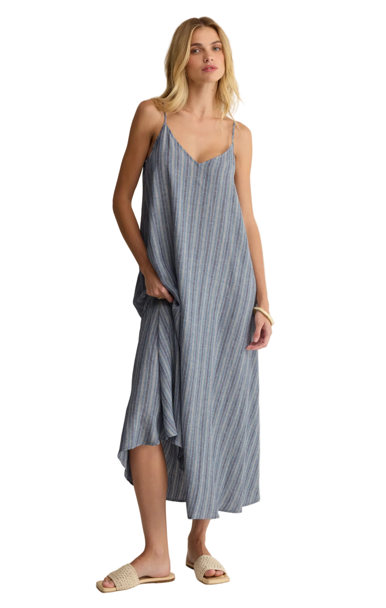 Z Supply Womens Dresses Sandcomber Striped Midi Dress