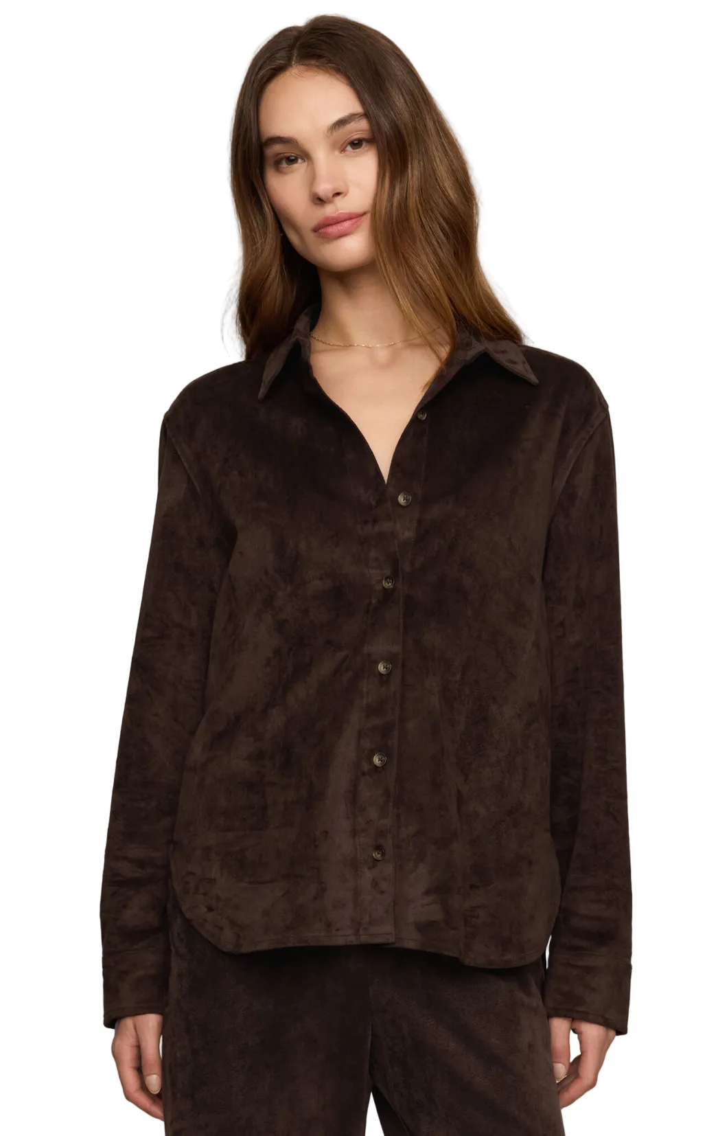 Z Supply Maren Suede Shirt in Dark Roast, image 1 of 3