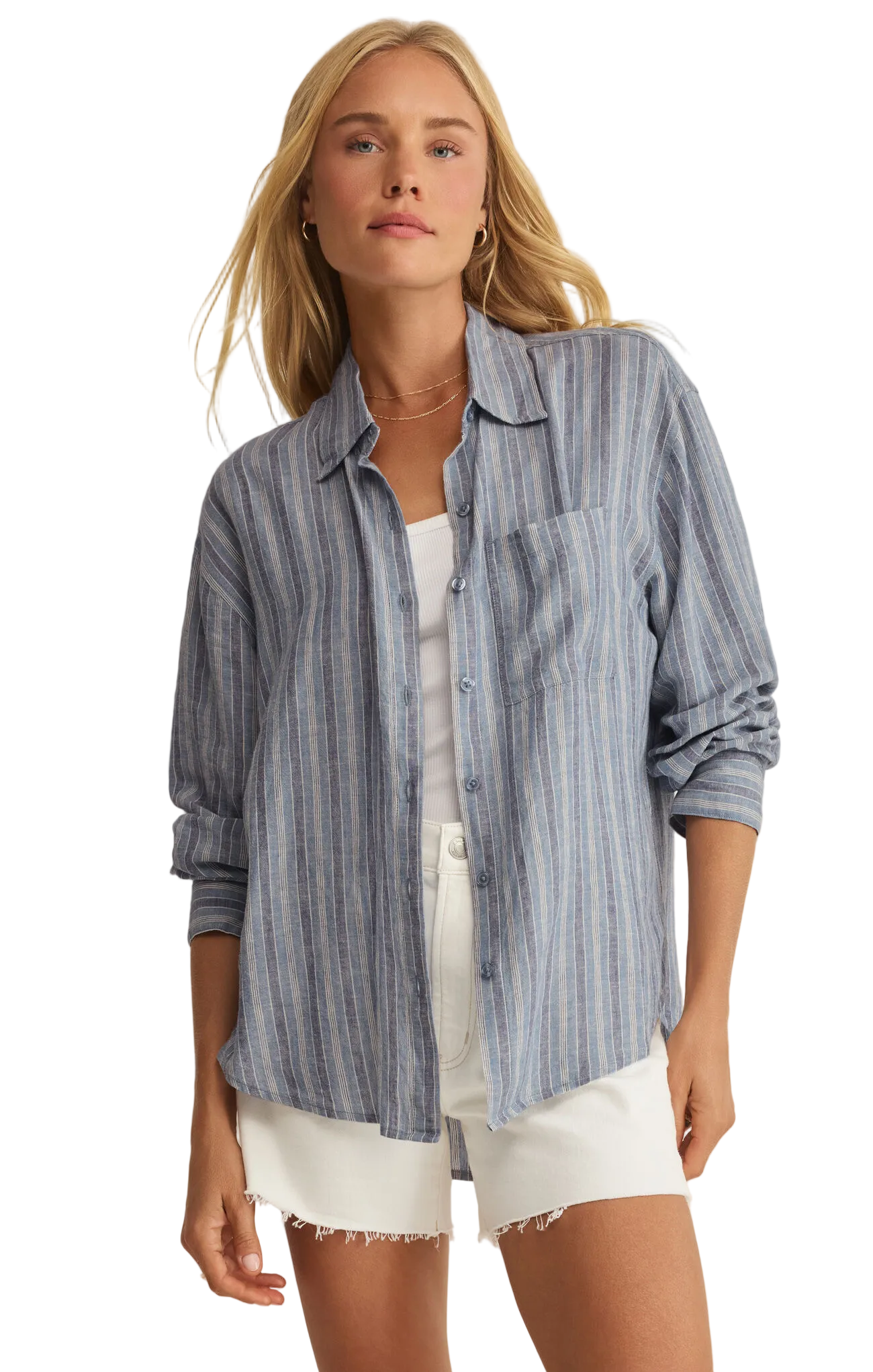 Z Supply Womens Novelty Tops The Perfect Striped Button Up