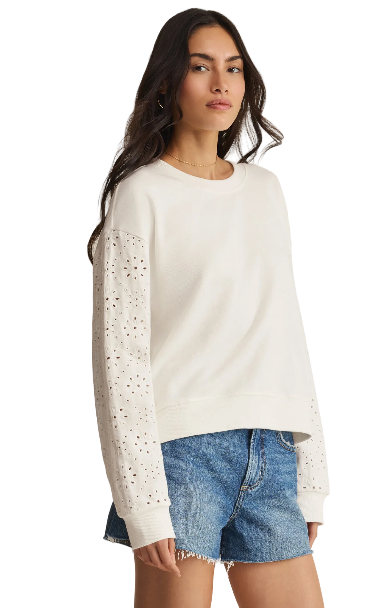 Z Supply Womens Sweaters Mosaic Knit Eyelet Sweatshirt