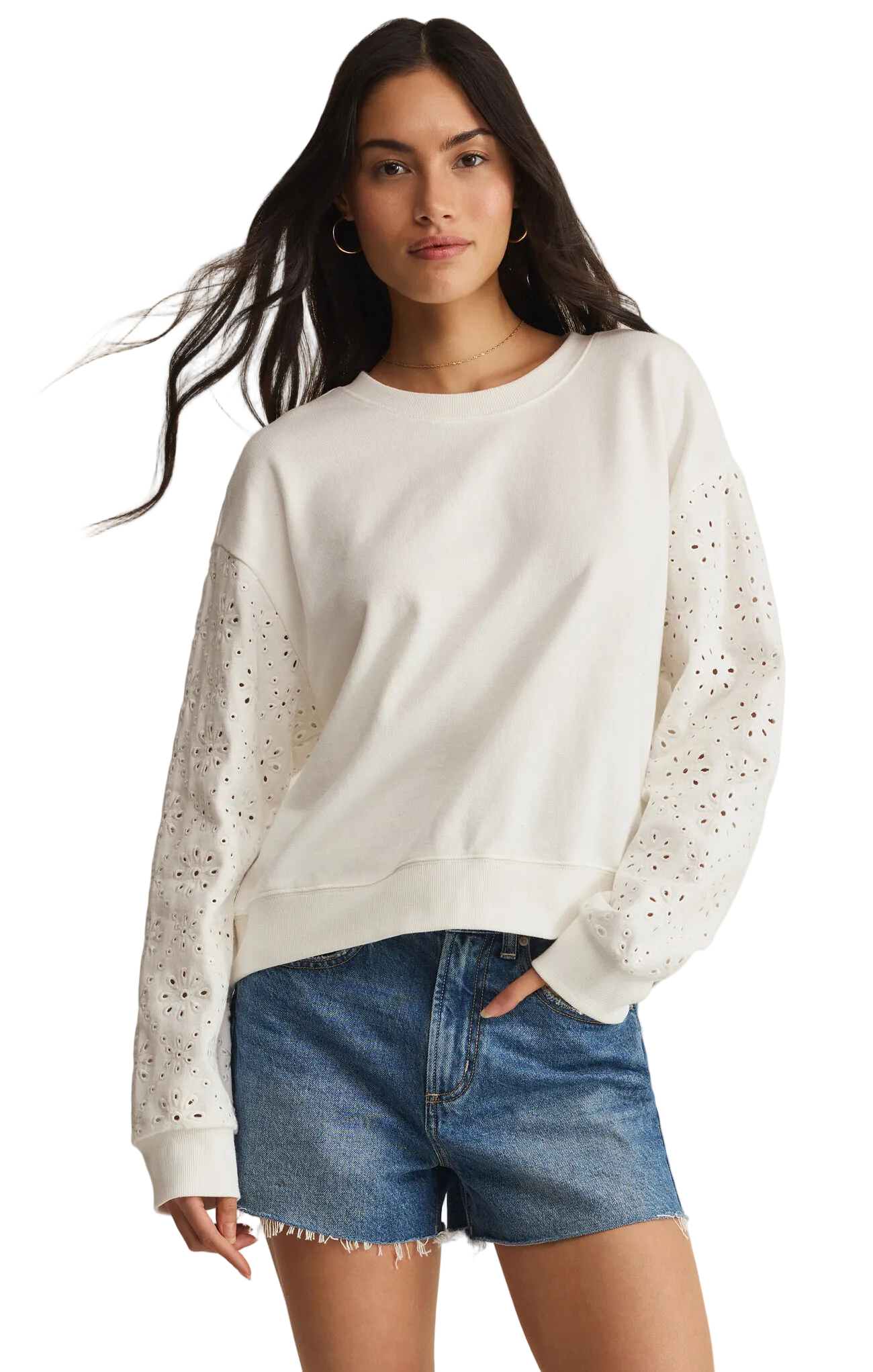 Z Supply Womens Sweaters Mosaic Knit Eyelet Sweatshirt